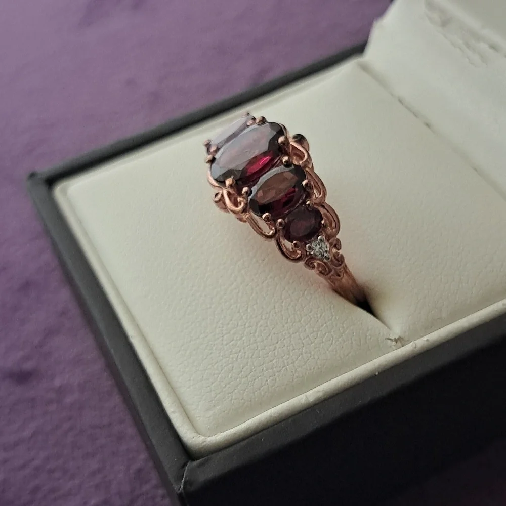Tanzanian Wine Garnet and White Zircon Ring.